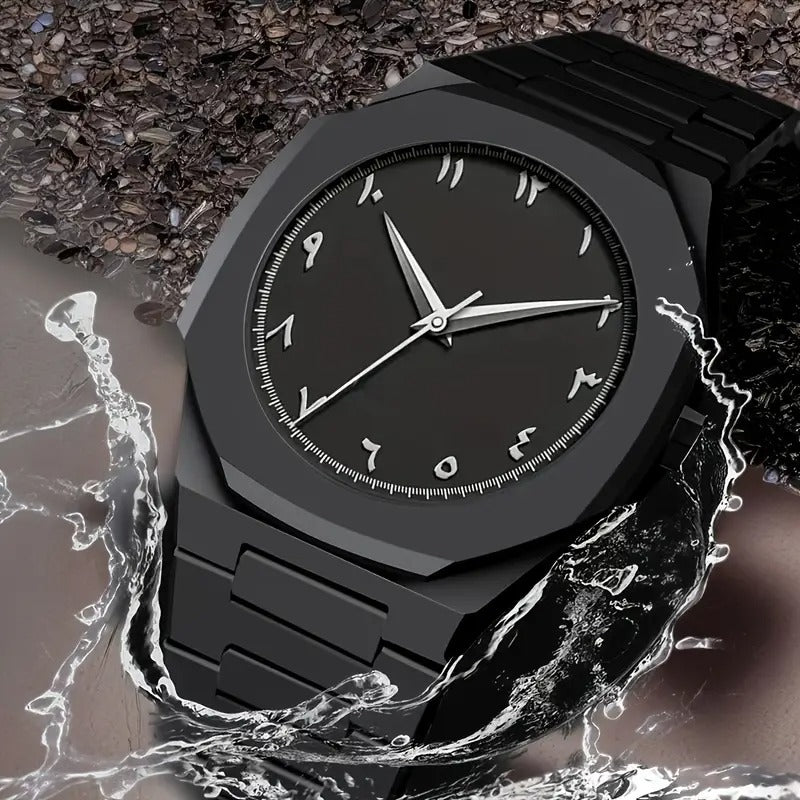 Elegant Black Men’s Watch with Arabic Numerals/ساعة رجالية أنيقة سوداء بأرقام عربية