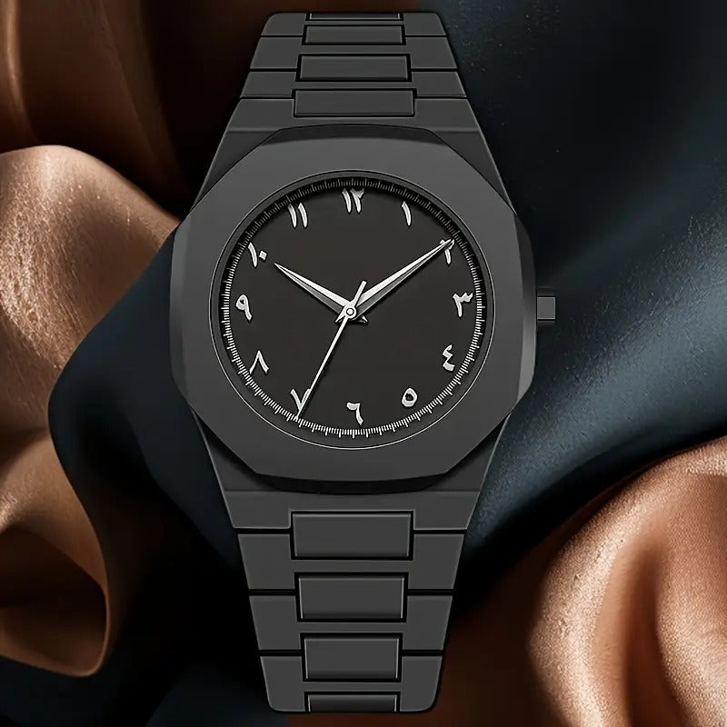 Elegant Black Men’s Watch with Arabic Numerals/ساعة رجالية أنيقة سوداء بأرقام عربية