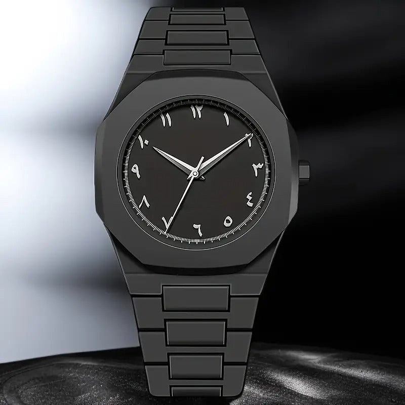 Elegant Black Men’s Watch with Arabic Numerals/ساعة رجالية أنيقة سوداء بأرقام عربية