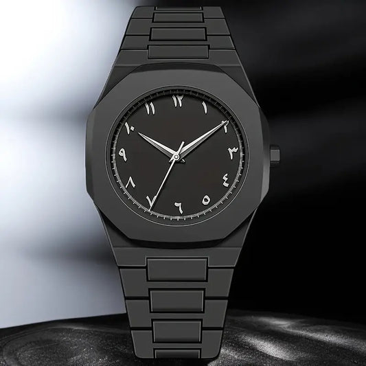 Elegant Black Men’s Watch with Arabic Numerals/ساعة رجالية أنيقة سوداء بأرقام عربية