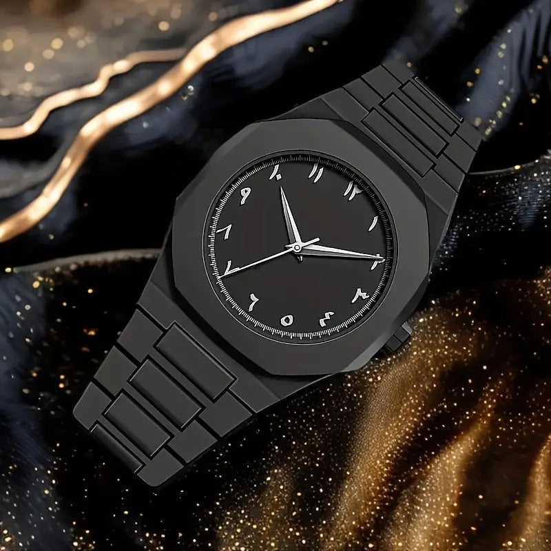 Elegant Black Men’s Watch with Arabic Numerals/ساعة رجالية أنيقة سوداء بأرقام عربية